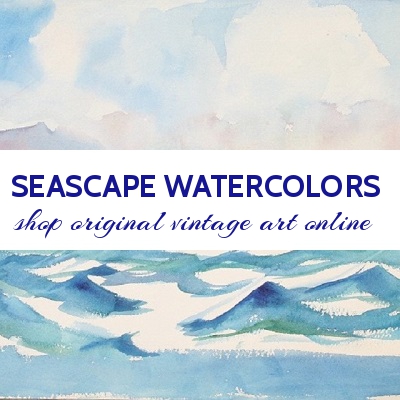 Seascape Watercolors.  Shop Original Vintage Art Online.